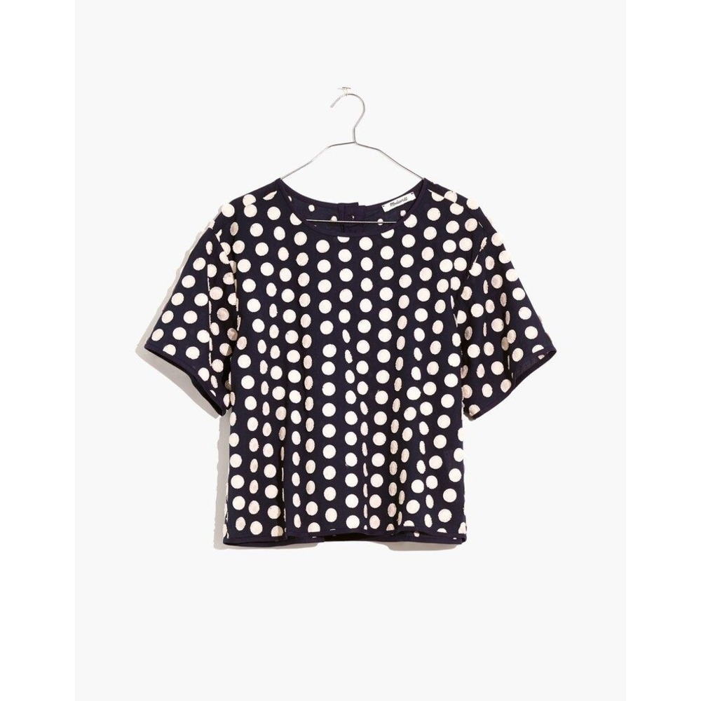 Madewell Textured Dot Top Navy Short Sleeve Button Back Blouse size medium